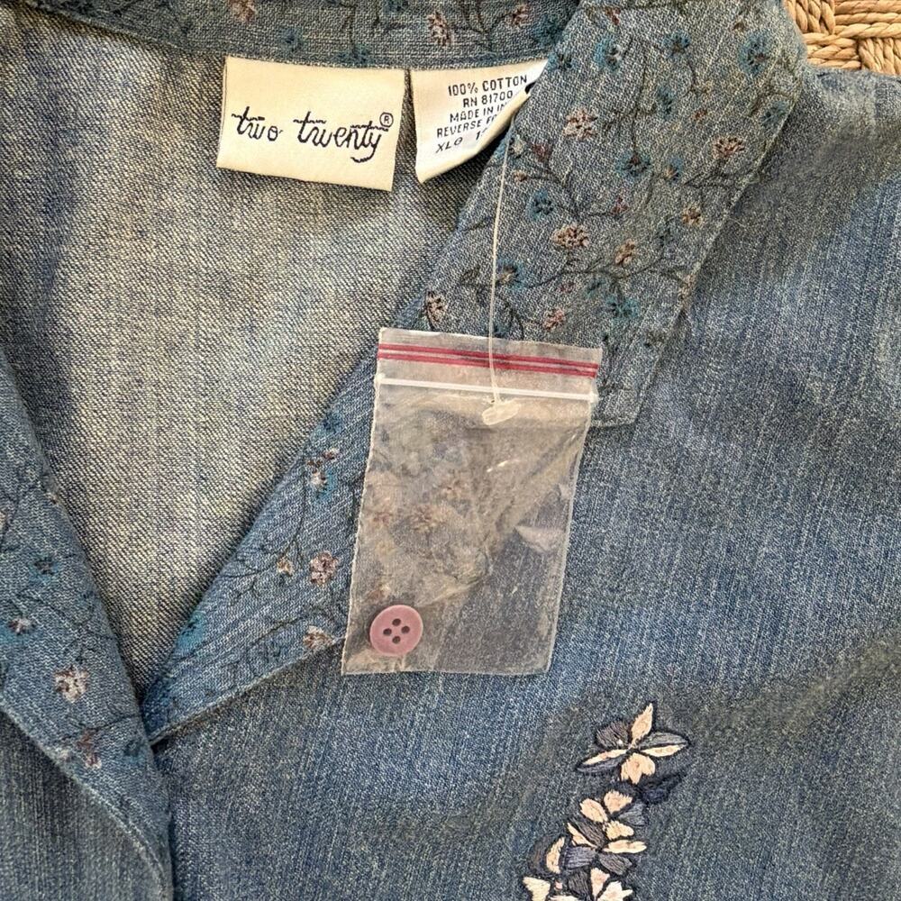 NWOT Vintage Two Twenty Denim Sleeveless Floral Fringe Button Top Women’s Sz XLG - Picture 10 of 10